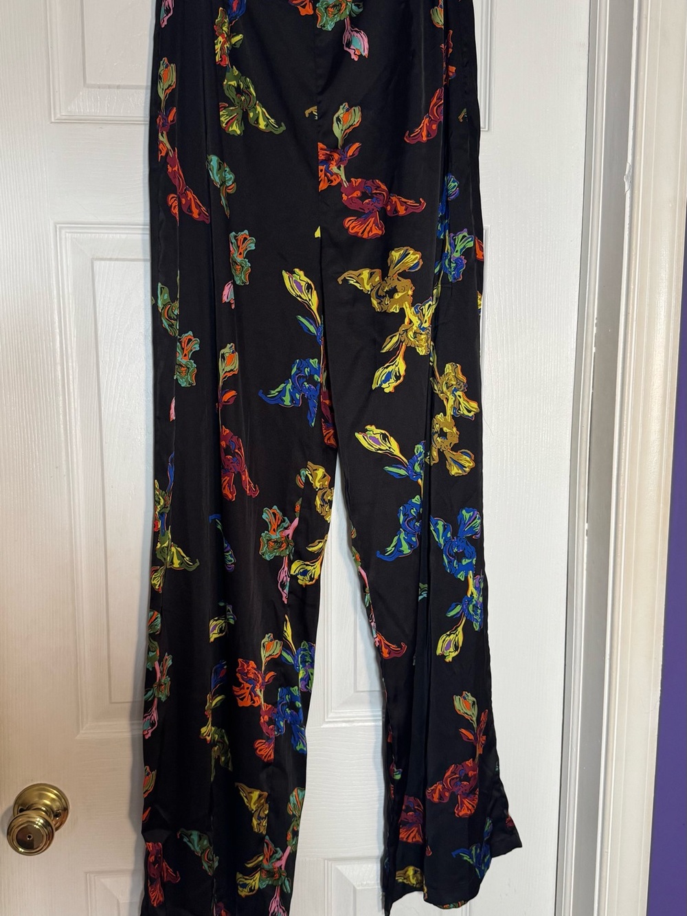 Nasty Gal Silk Black Floral Pants